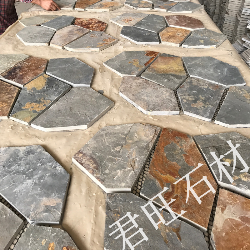 河北廠家批發多邊形黃銹網貼石 頁巖碎拼 內丘碎拼加工廠家