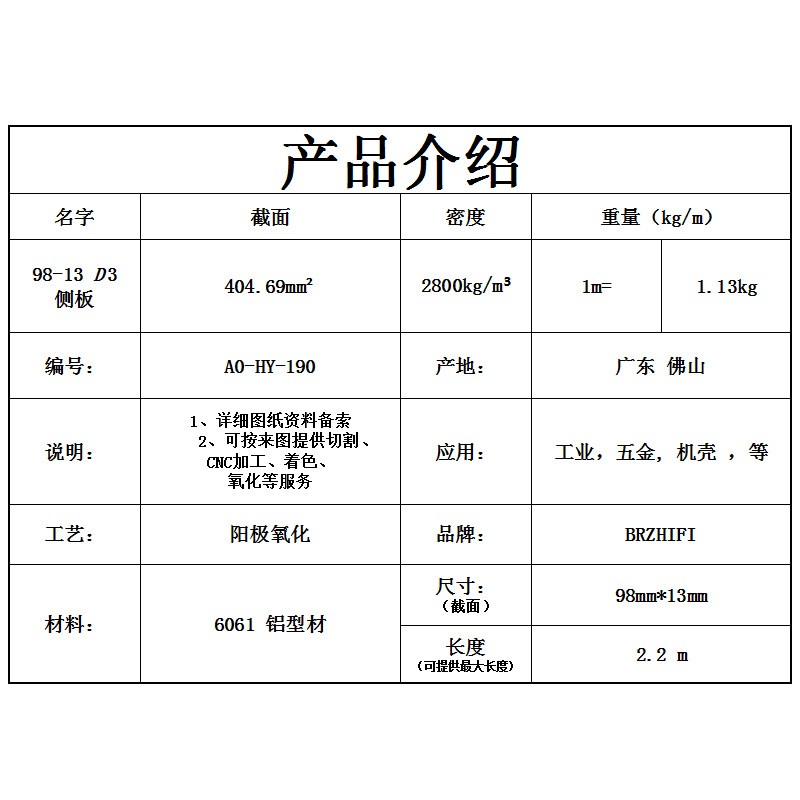 工廠直銷T5擠壓鋁型材98*13mm功放機箱面板型材殼體鋁合金面板