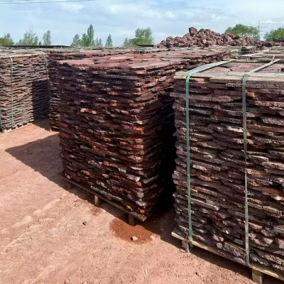 火山石板現(xiàn)貨供應(yīng)火山石碎拼板蘑菇石單切面雙紅色黑色天然